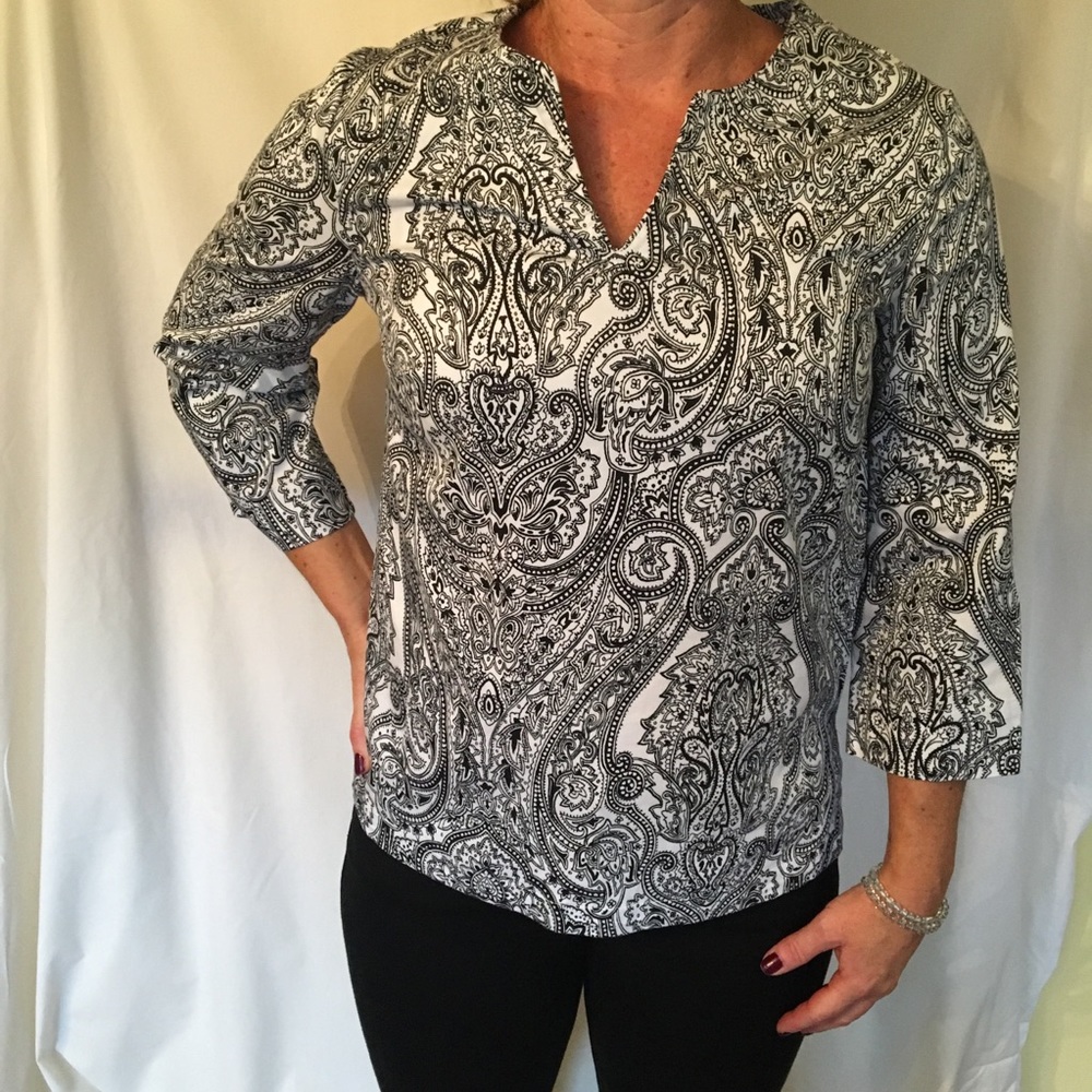 Talbots 3/4 sleeve, tunic style, mandarin collar